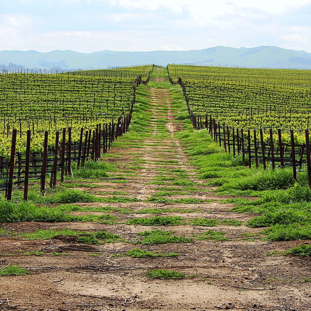 wide row of vines
